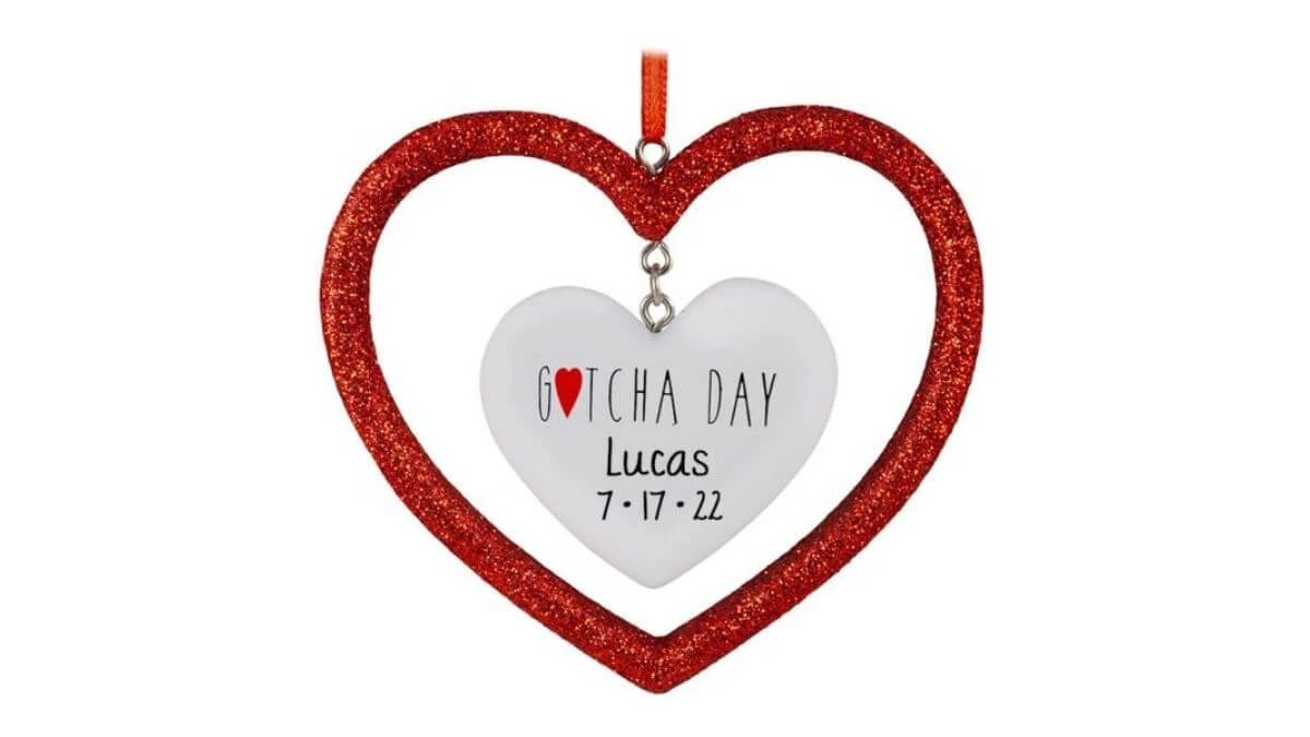 Personalized Gotcha Day Red Glittered Adoption Ornament