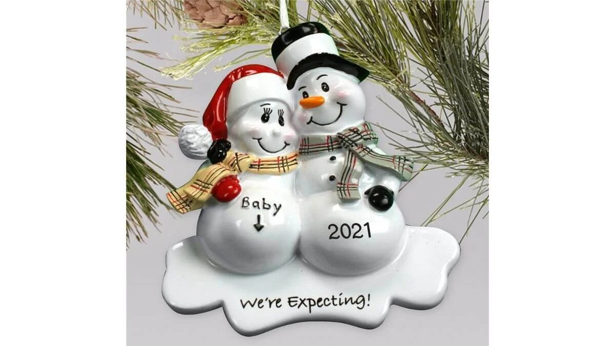 Personalized “We’re Expecting” Holiday Ornament (Snowman)