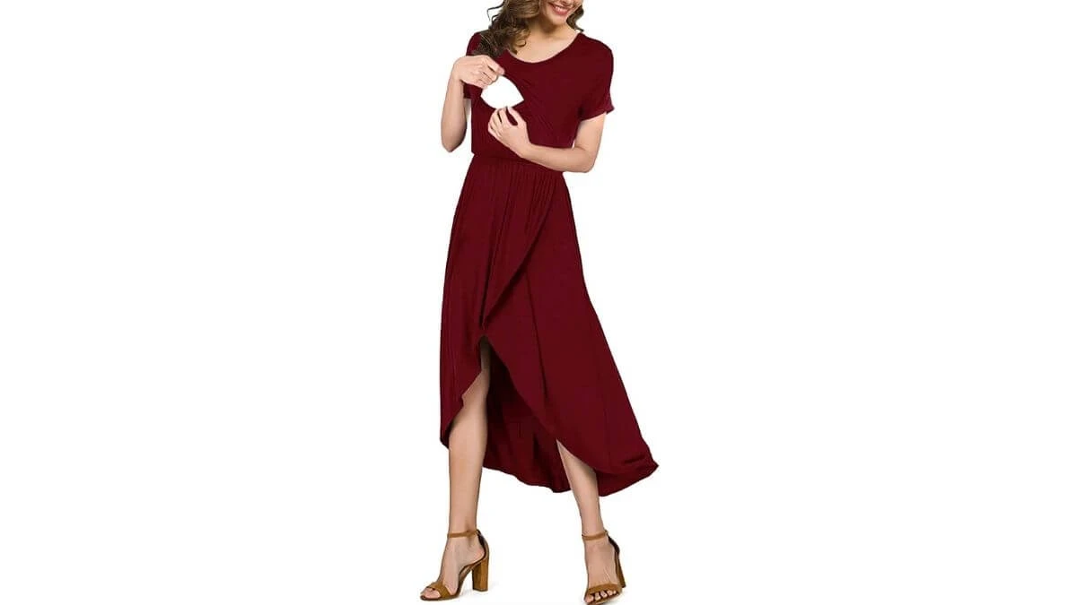 CzzzyL Breastfeeding Slit High Low Wrap Nursing Maxi Dress