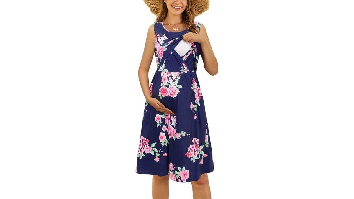 OUGES Solid/Floral Nursing Dress