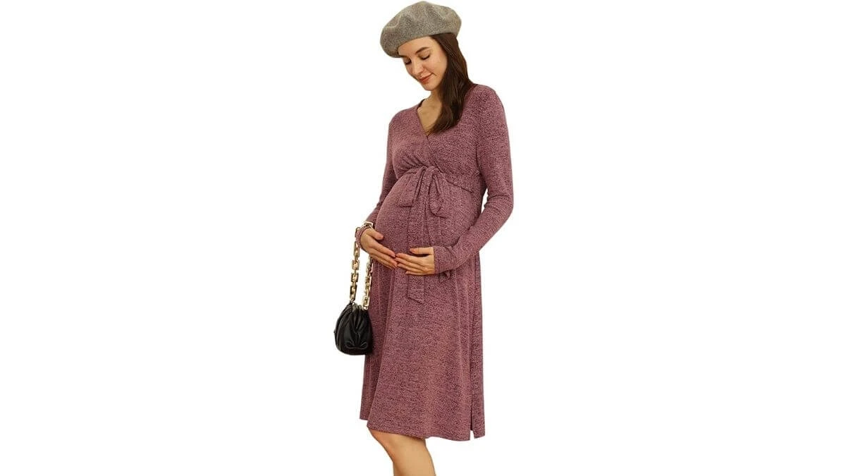 Zexxxy Midi Dresses Long Sleeve Nursing Wrap Dress