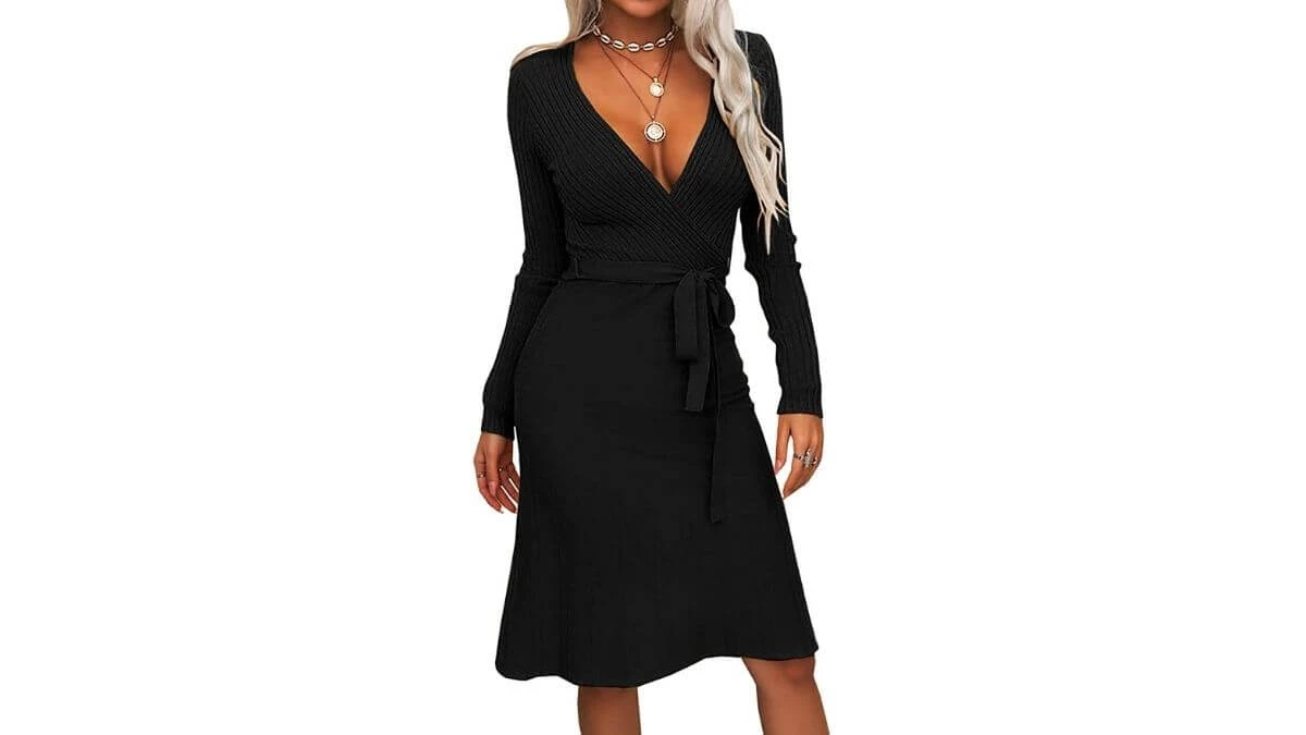 Veatzaer V Neck Long Wrap Nursing Sweater Dress