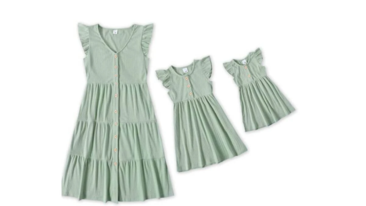 IFFEI Cotton Ruffle Mommy and Me Matching Dress