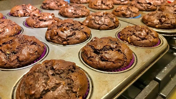 Chocolate-zucchini mini muffins