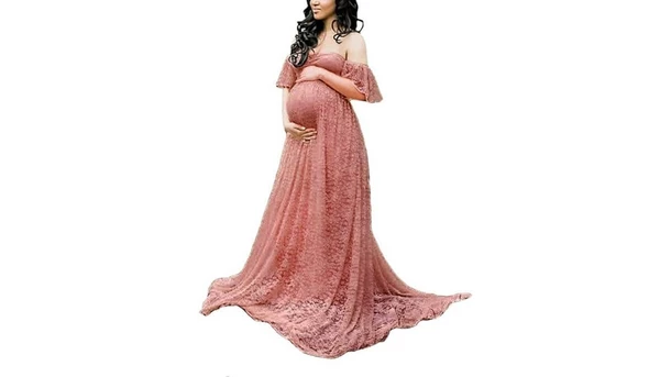 Floral Lace Off-Shoulder Maxi Maternity Dress