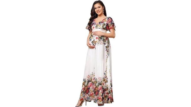 Floral Short Sleeve Maxi Maternity Dress