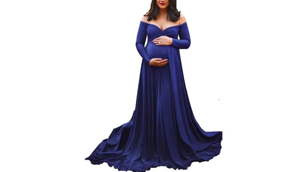 Off-Shoulder Draped Maxi Maternity Gown