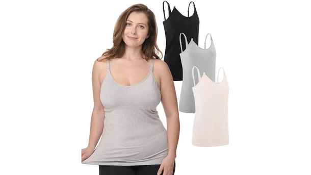 SUIEK 3PACK Nursing Tanks Maternity Tops Cami Bra Shirt for Pregnant Postpartum 