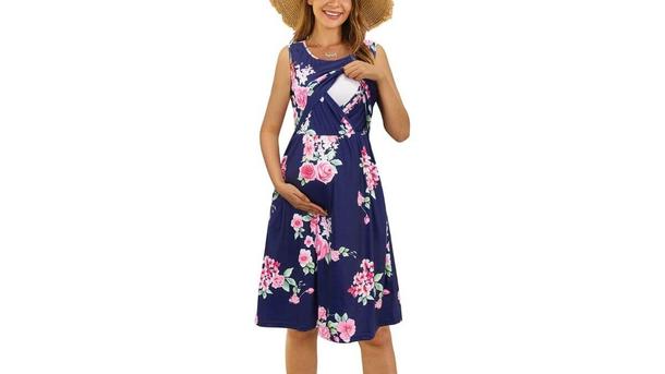 OUGES Solid/Floral Nursing Dress
