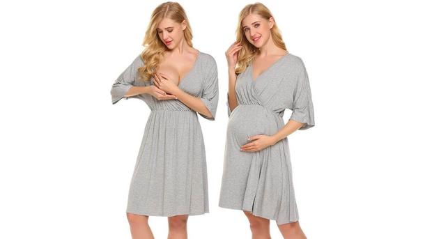 Ekouaer 3 in 1 Labor/Delivery/Hospital Gown Maternity Dress