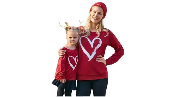 PopReal Mommy and Me Outfits Heart Printed Sweatshirt Valentines Day Pullover Top 