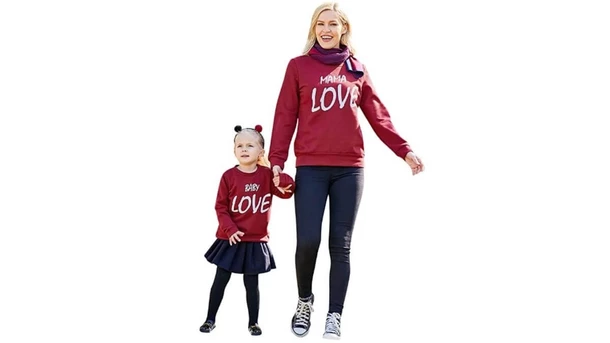 Mumetaz Mommy and Me Valentine Outfits Long Sleeve Pullover Top