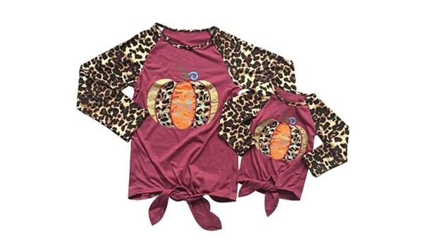 Mommy and Daughter Shirts Leopard Pumpkin