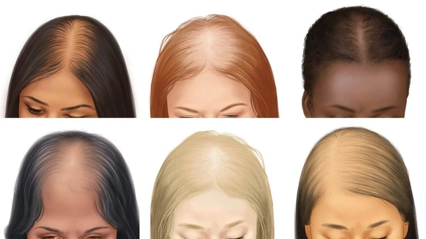Female hair loss on different skin tones and types of hair