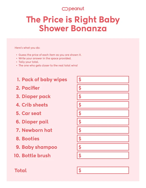 Free Printable Baby Shower Games - The Price is Right