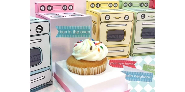 Retro oven cupcake box Easter pregnancy announcement