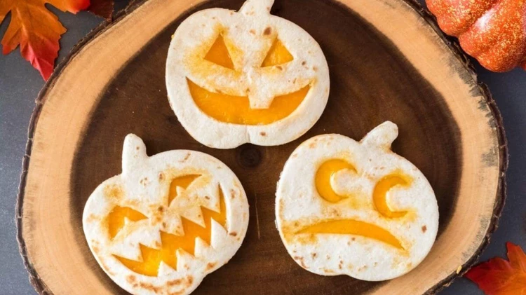 Jack-o-lantern quesadillas - Halloween Food Ideas for Kids