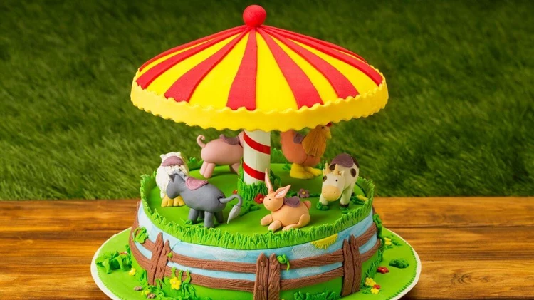 Animal-themed baby shower cake