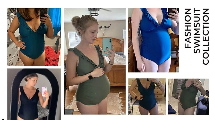 Ruffed v-neck pregnancy swimsuit