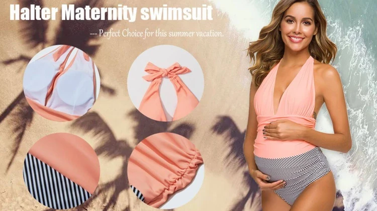 Halter v-neck one-piece maternity swimsuit