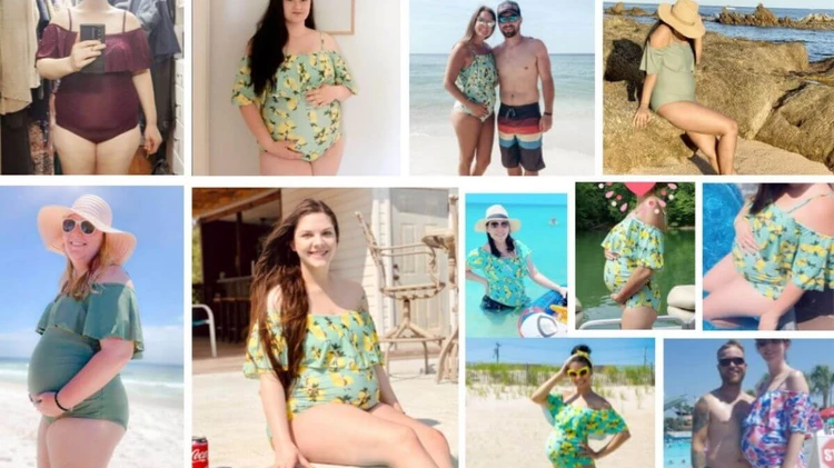 Off-the-shoulder flounce maternity swimsuit