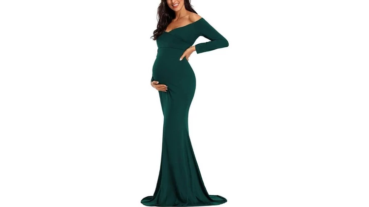 Simple Off-Shoulder Long Sleeve Maxi Maternity Dress