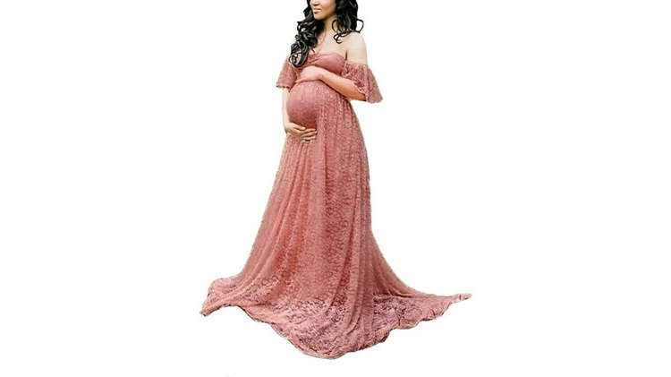 Floral Lace Off-Shoulder Maxi Maternity Dress