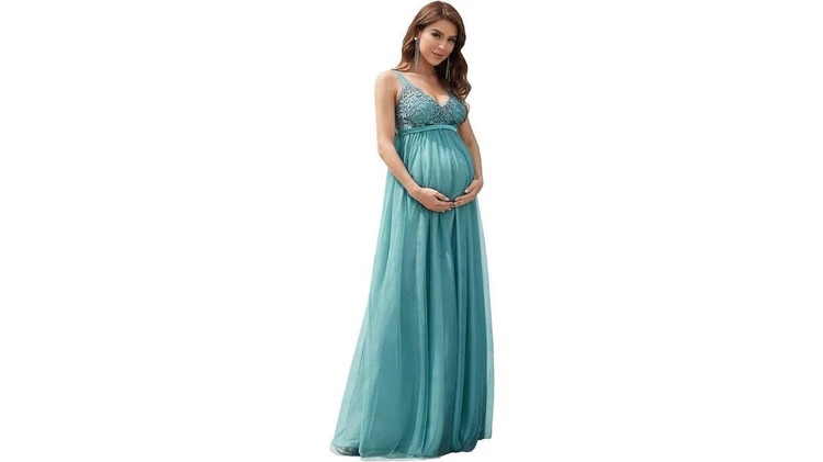 Lace Top V-Neck Maxi Maternity Dress