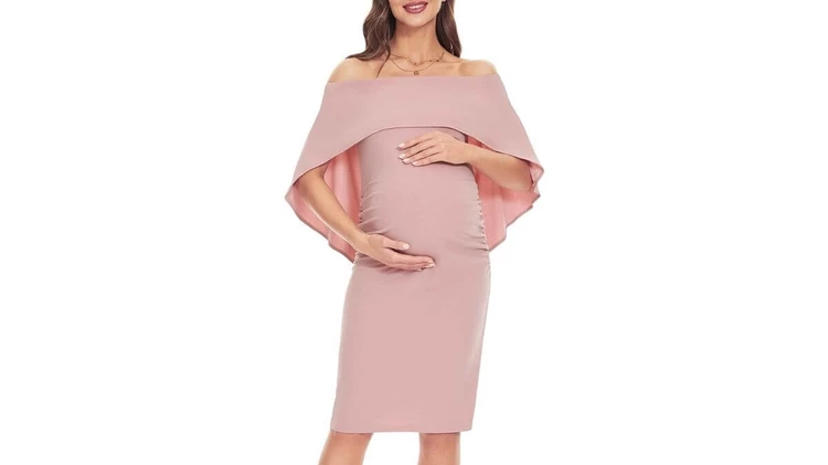 Off-Shoulder Caped Short Maternity Dress
