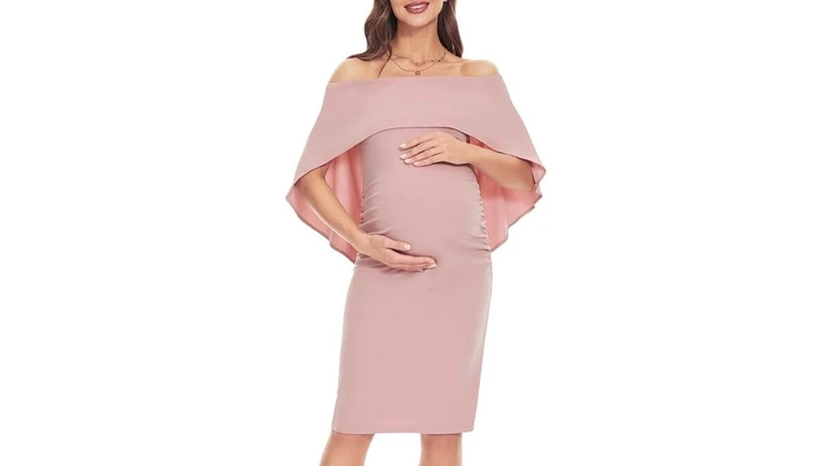 Off-Shoulder Caped Short Maternity Dress