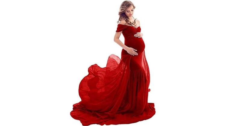 Chiffon Off-Shoulder Mermaid Maxi Maternity Dress