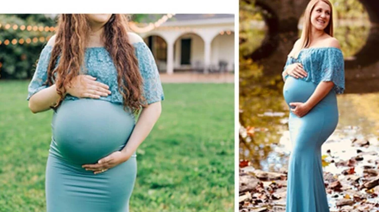 Ruffle Top Off Shoulder Lace Maxi Maternity Dress