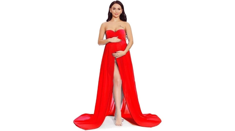 Strapless Front Split Maxi Maternity Dress