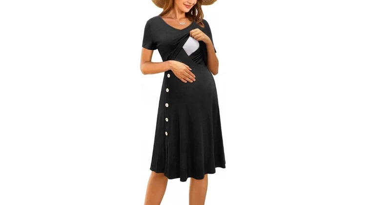 OUGES Short/Long Sleeve Knee Length Nursing Dress