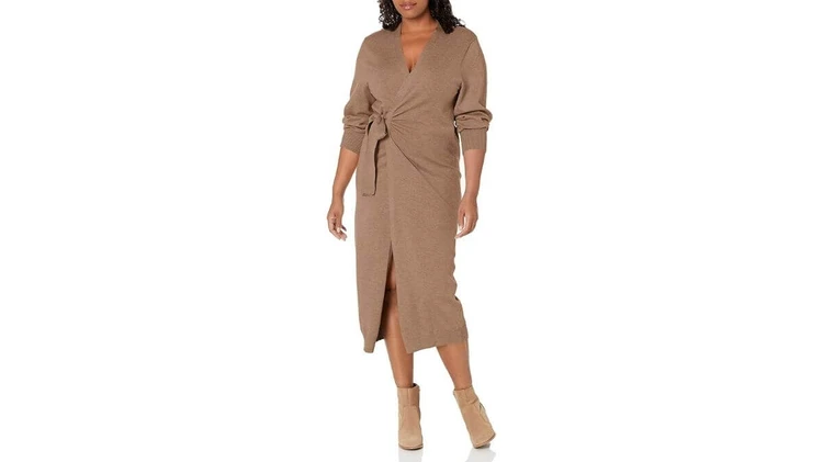 EXLURA Knit Nursing Sweater Dress Long Sleeve Wrap