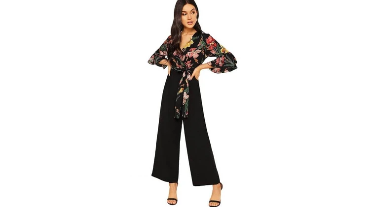 SweatyRocks Wrap Deep V-Neck Nursing-Friendly Jumpsuit