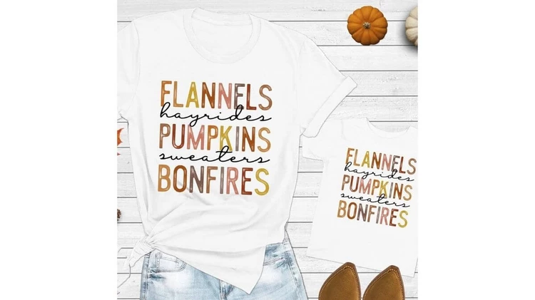 Flannels Hayrides Pumpkins Sweaters Bonfires Mommy and Me Shirts