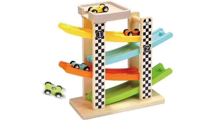 Wooden Race Track Car Ramp Racer with 4 Mini Car