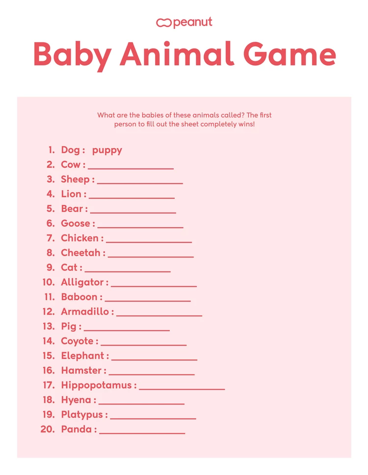 Free Printable Baby Shower Games - Baby Animals