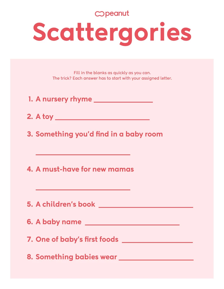 Free Printable Baby Shower Games - Baby Shower Scattergories