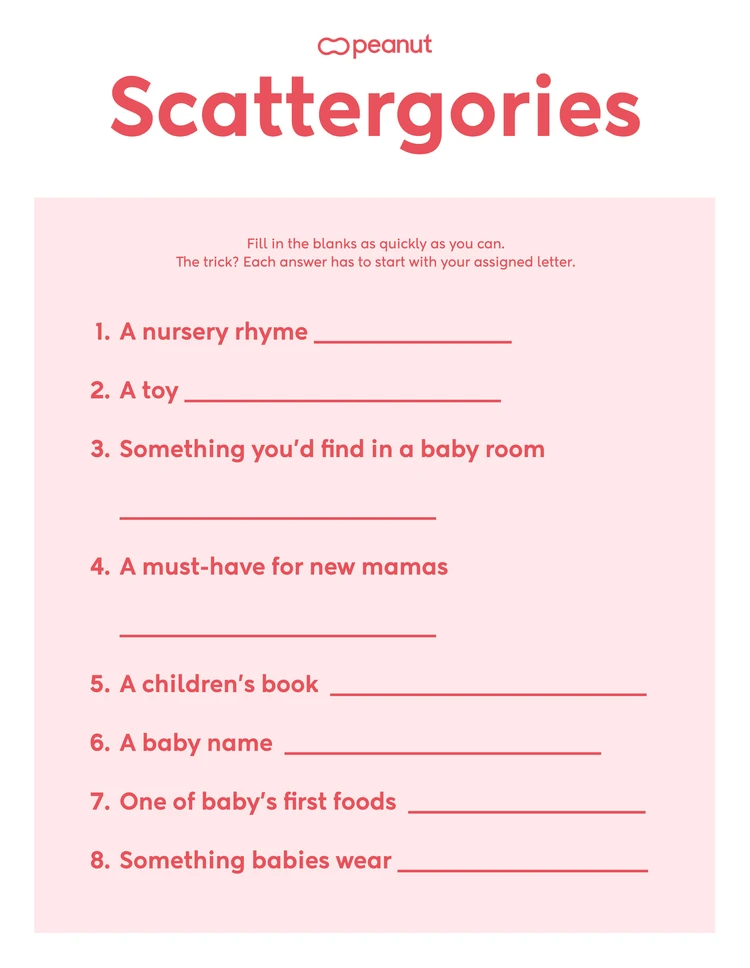 Free Printable Baby Shower Games - Baby Shower Scattergories