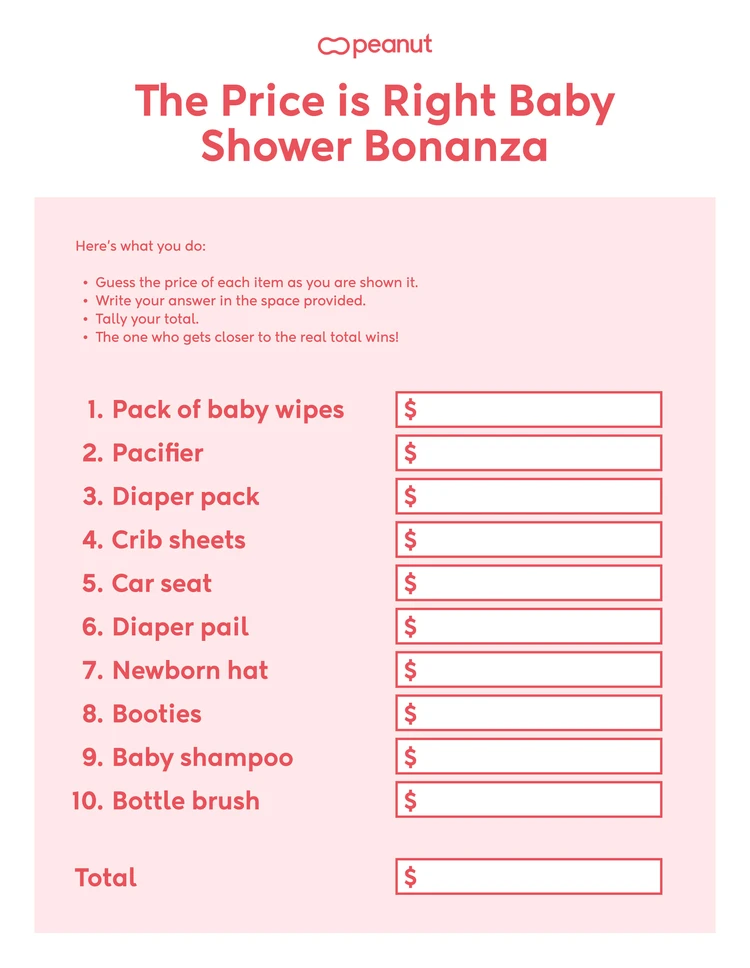 Free Printable Baby Shower Games - The Price is Right