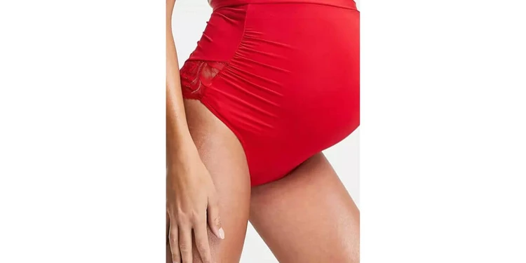 Maternity Lingerie - Lindex MOM Elsa Overbump Lace Brazilian Briefs in Red