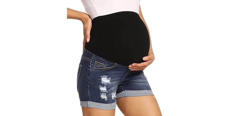 Foucome Women’s Maternity Ripped Jean Shorts