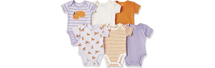 Amazon Essentials Baby Girls’ Short-Sleeve Bodysuits, Pack of 6