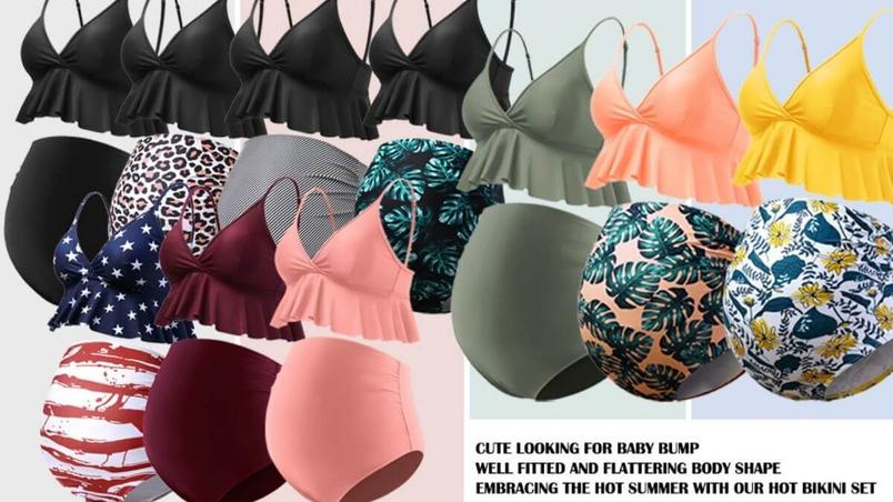 Ruffle-top high-waisted maternity swimsuit