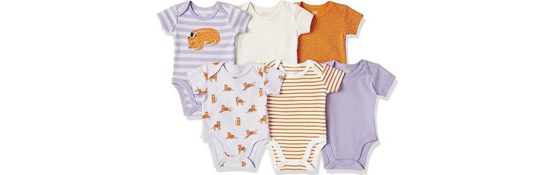 Amazon Essentials Baby Girls' Short-Sleeve Bodysuits, Pack of 6